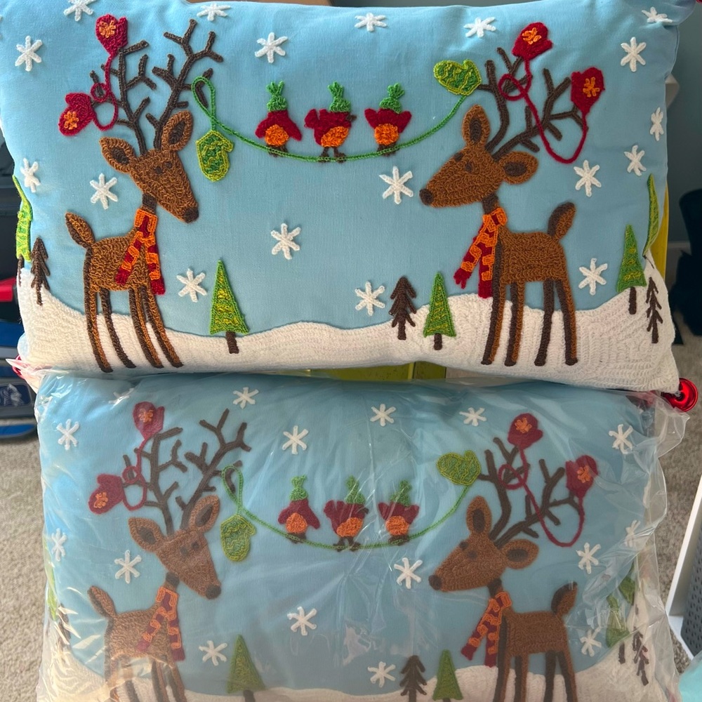 Pier 1 Embroidered Christmas Accent Pillows